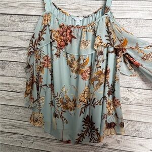 Boutique 9 Green Floral Cold Shoulder Ruffled Blouse
